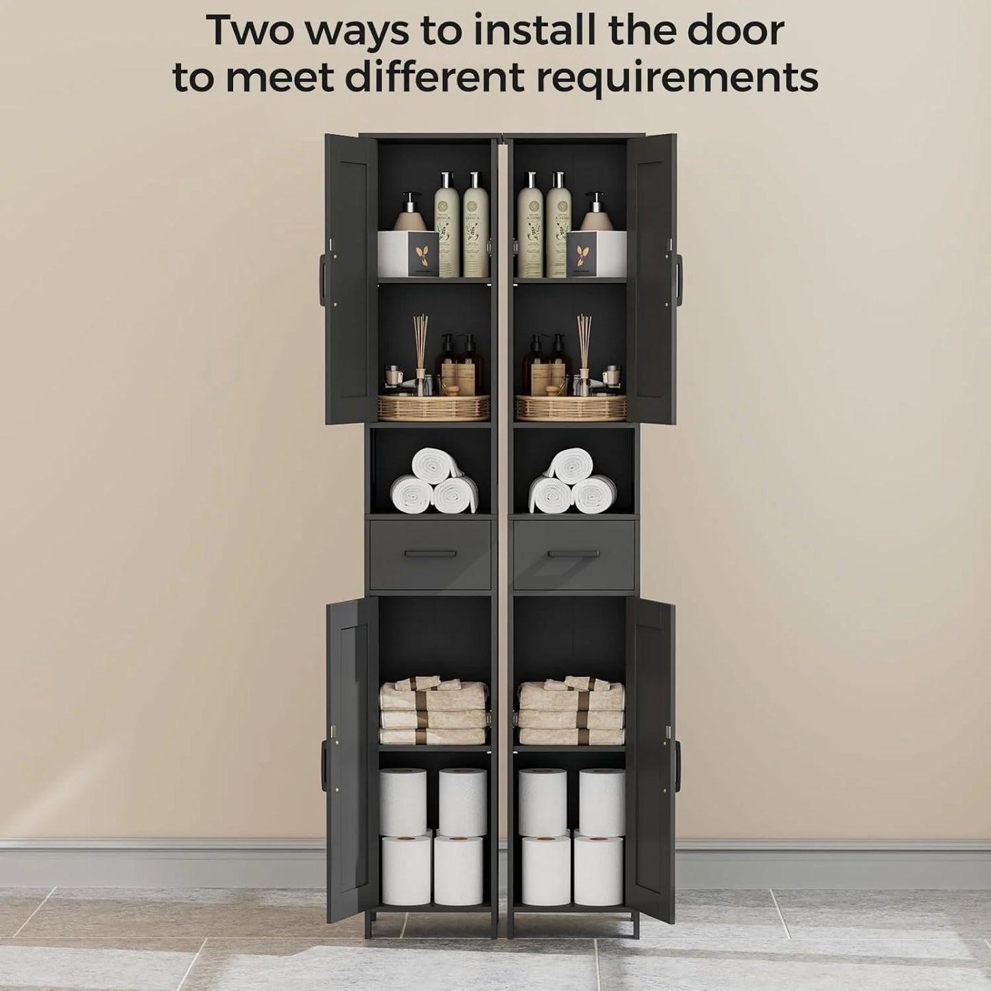 Homhedy 67" H Tall Bathroom Storage Cabinet with 2 Barn Doors and 1 Drawer, Narrow Storage Unit, Adjustable Shelves, Floor Cabinet for Bathroom, Living Room, Entryway, Kitchen, White, (15.7" W)