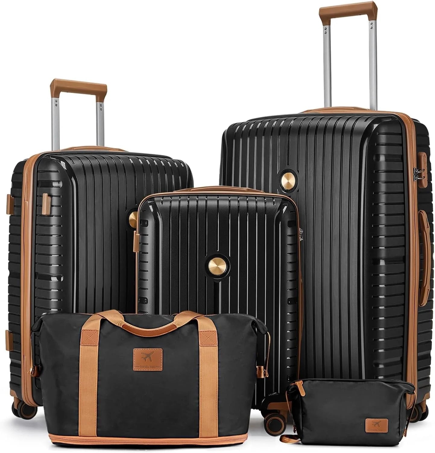5-piece PP hardshell lightweight travel carry-on luggage set with dual spinner wheels and TSA lock