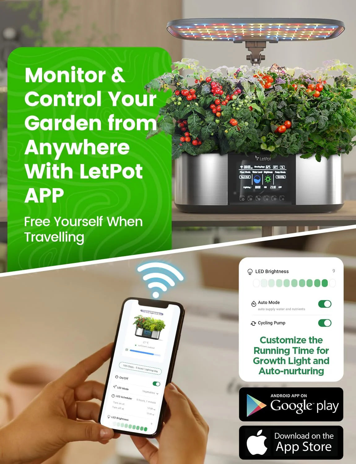 Hydroponic Planting System, 12 Indoor Smart Herb Garden Set, Indoor Garden, App and WiFi Control, with 24W Grow LED, 5.5L Water Tank, Pump System, Automatic Timer