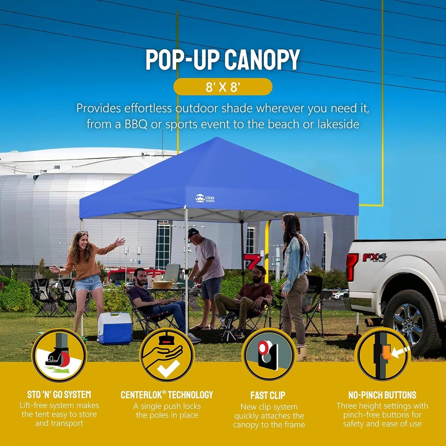 10x10 Pop-Up Awning - One-Click Installation Beach Tent - Outdoor Sunshade Silver Coated Top, 3 Heights and 4 Sand Pockets
