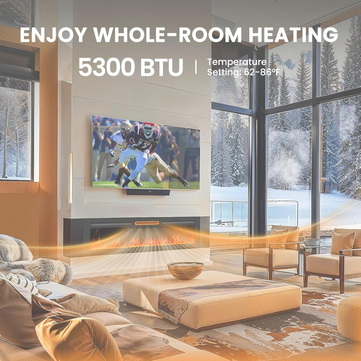 50" Smart Electric Fireplace 5300 BTU Heat Output, Ultra-Slim Wall-Mount or Built-In Electric Fireplace