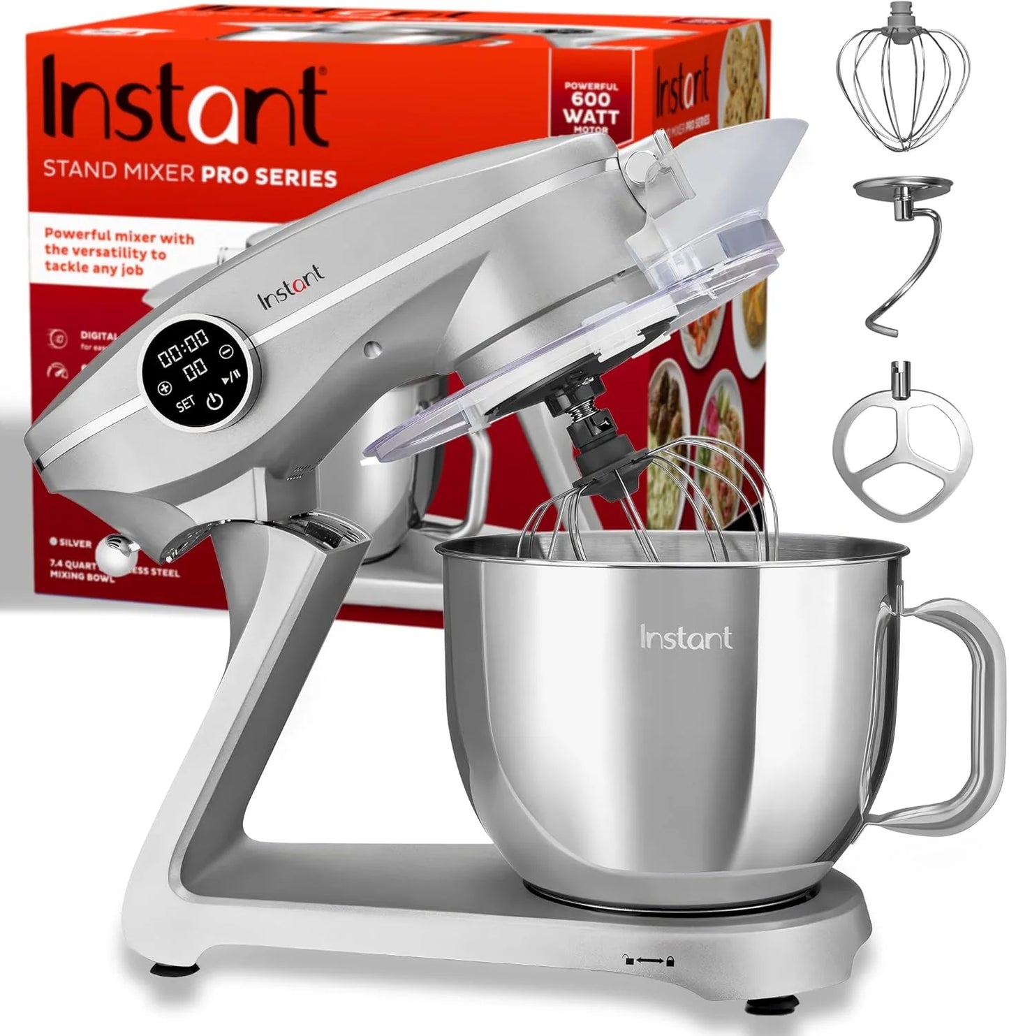 Instant Pot Instant Stand Mixer Pro 600W 10-Speed Electric Mixer with Digital Interface,7.4-Qt Stainless Steel Bowl,Dishwasher Safe Whisk,Dough Hook and Mixing Paddle