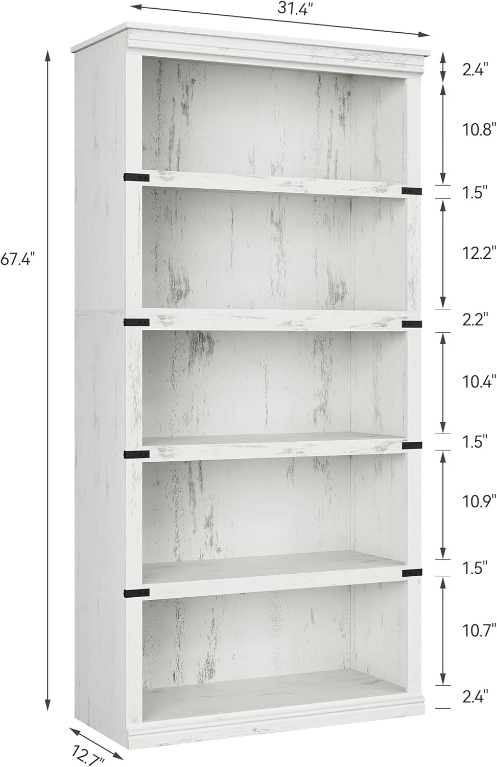 5 Tier Bookcase Farmhouse Book Shelf with Storage Open Display Bookshelves