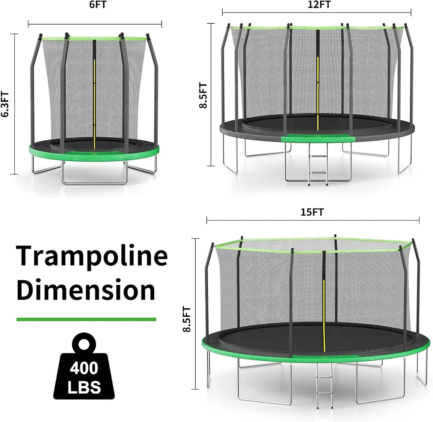 AOTOB 8FT 10FT 12FT 14 FT 15FT Trampoline with Safety Enclosure Net，Outdoor Trampoline with Basketball Hoop, Heavy Duty Jumping Mat and Spring Cover Padding for Kids and Adults, Storage Bag and Ladder