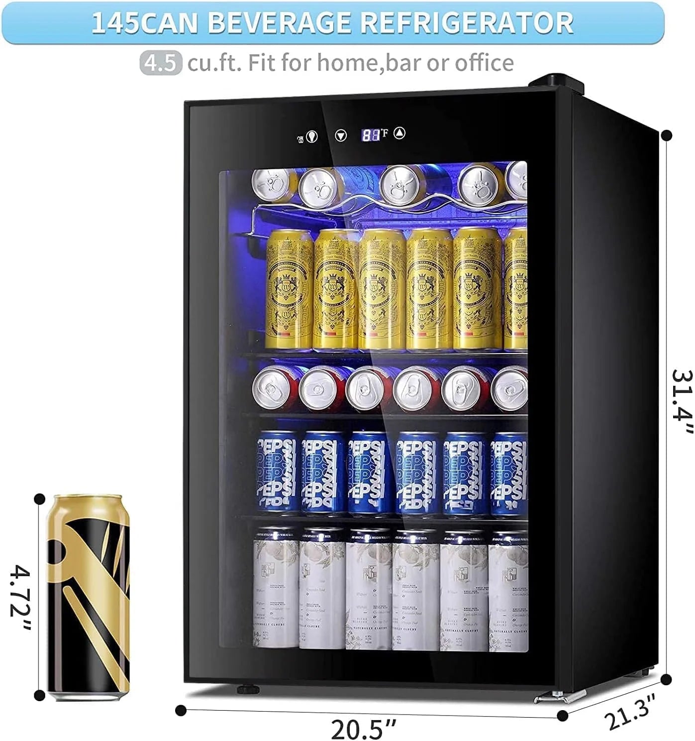 Antarctic Star Beverage Refrigerator Cooler 68 Can, Mini Fridge with Glass Door for Beer Drinks Wine,Freestanding Small Fridge with Electronic Temperature Control for Home and Bar,1.7 cu.ft