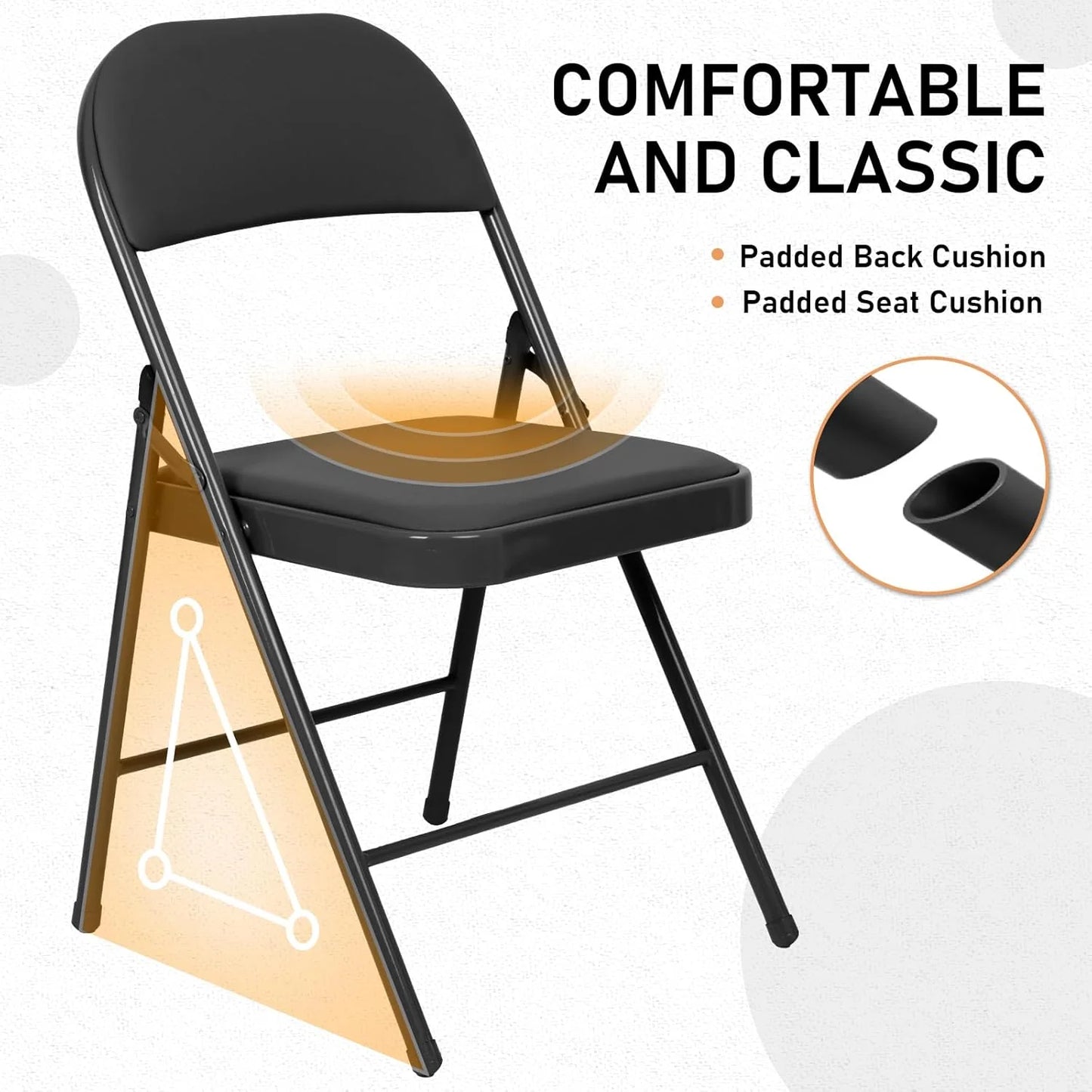 6 Pack Black Folding Chairs with Leather Chairs for Indoor and Outdoor Events Office Wedding Party Upholstered Chairs