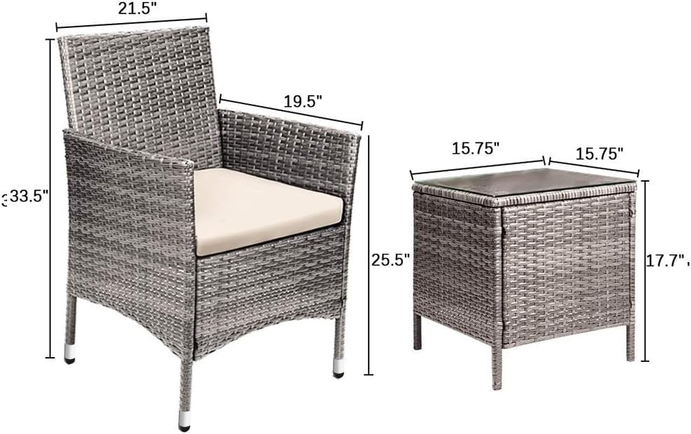 Devoko Patio Porch Furniture Sets 3 Pieces PE Rattan Wicker Chairs with Table Outdoor Garden Furniture Sets (Brown/Beige)