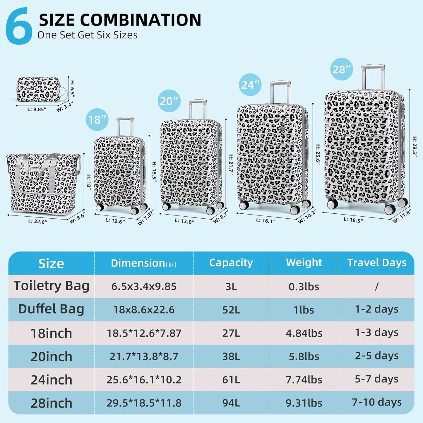 6-piece luggage set, expandable hardshell suitcase set with spinner wheels, lightweight rolling luggage set