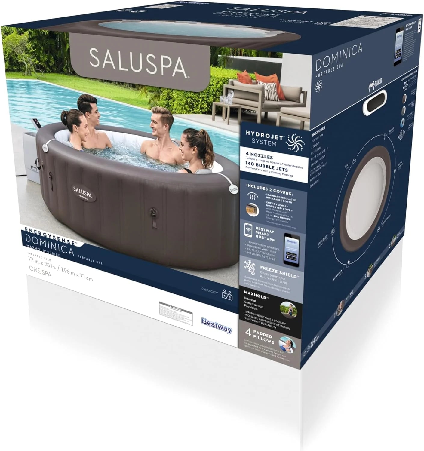 Bestway SaluSpa Miami EnergySense AirJet Inflatable Hot Tub Spa (71" x 26") | Portable Hot Tub with 2 Covers (1 Energy-Efficient Thermal Cover and 1 Standard Cover) | Fits Up to 2-4 Persons | Black