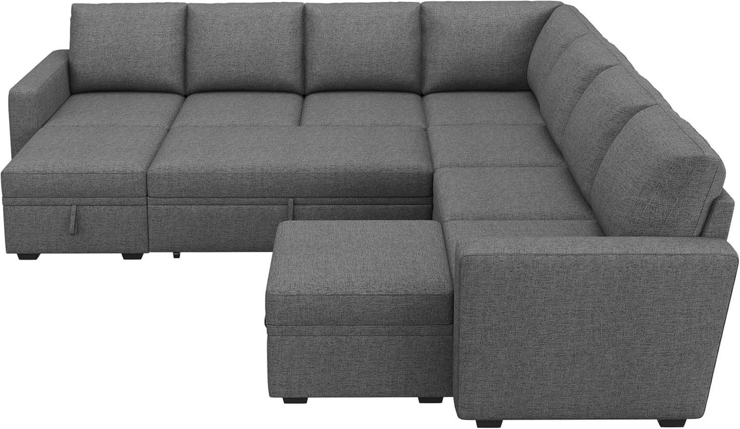 HONBAY Modular Sectional Sleeper Sofa with Pull Out Bed, L Shaped Couch with Storage Seat, Convertible Sectional Couches for Living Room