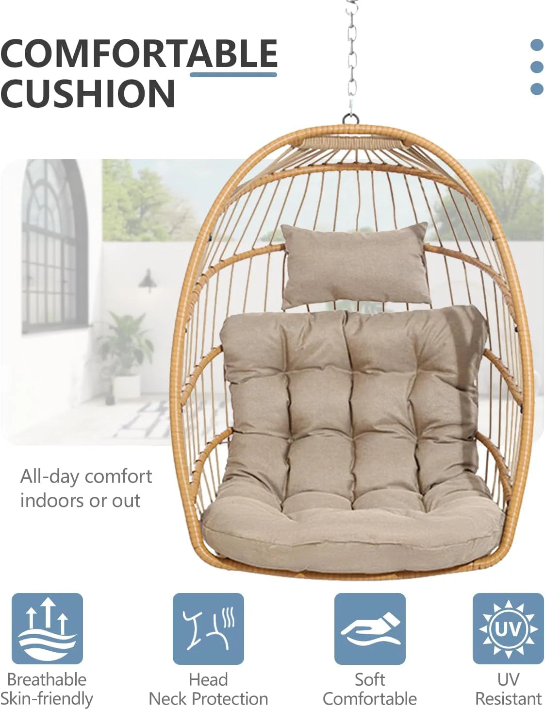 SWITTE Egg Chair Outdoor with Stand, Indoor Wicker Hanging Egg Swing Chair with Cushion, 350lbs Capacity for Patio, Bedroom