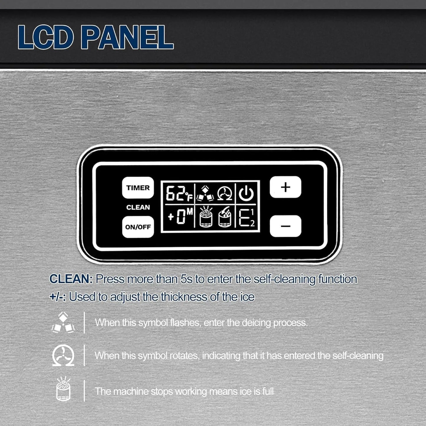 EUHOMY Commercial Ice Maker Machine, 100lbs/24H Stainless Steel Under Counter ice Machine with 33lbs Ice Storage Capacity, Freestanding Ice Maker.
