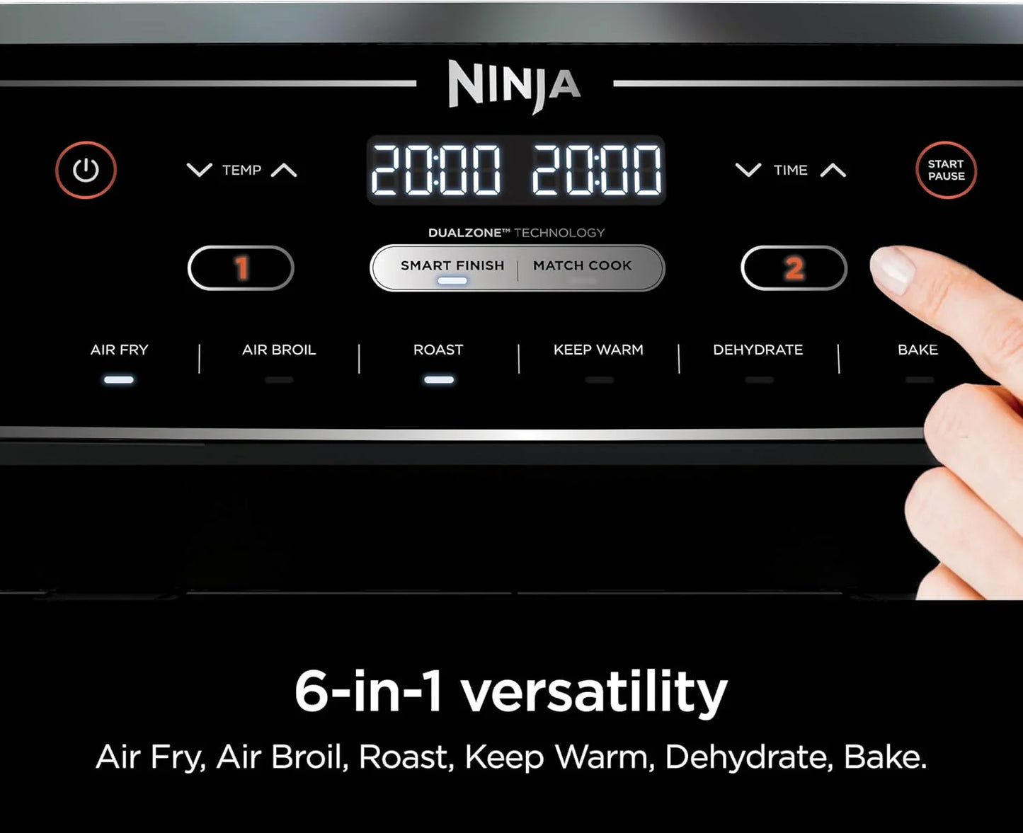 Ninja Foodi 6-in-1 FlexBasket Air Fryer with 7-QT MegaZone & Basket Divider for Large Proteins & Full Meals, Smart Finish Cook 2 Foods 2 Ways, Family Sized Capacity, Air Fry, Roast & More