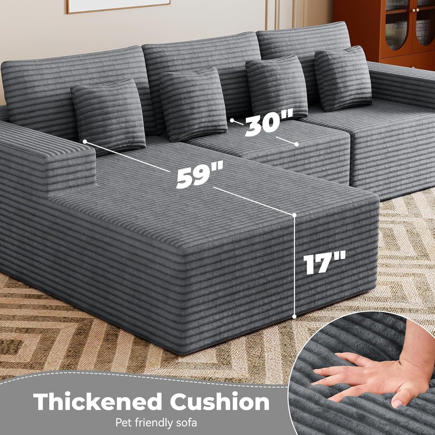 111‘’ Modular Sectional Cloud Couches with L Shaped Chaise