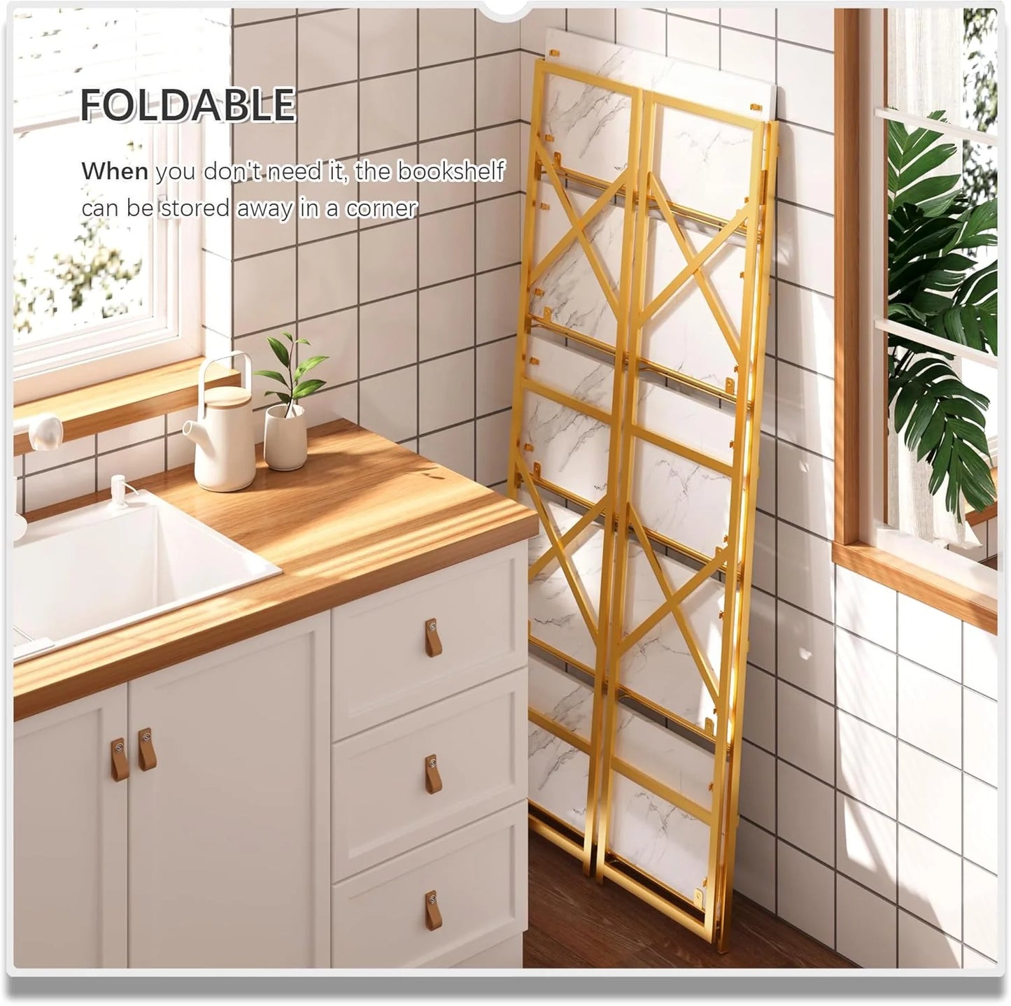 5 Tiers No Assembly Book Shelves 51.2" H Folding Bookshelf Bookcase