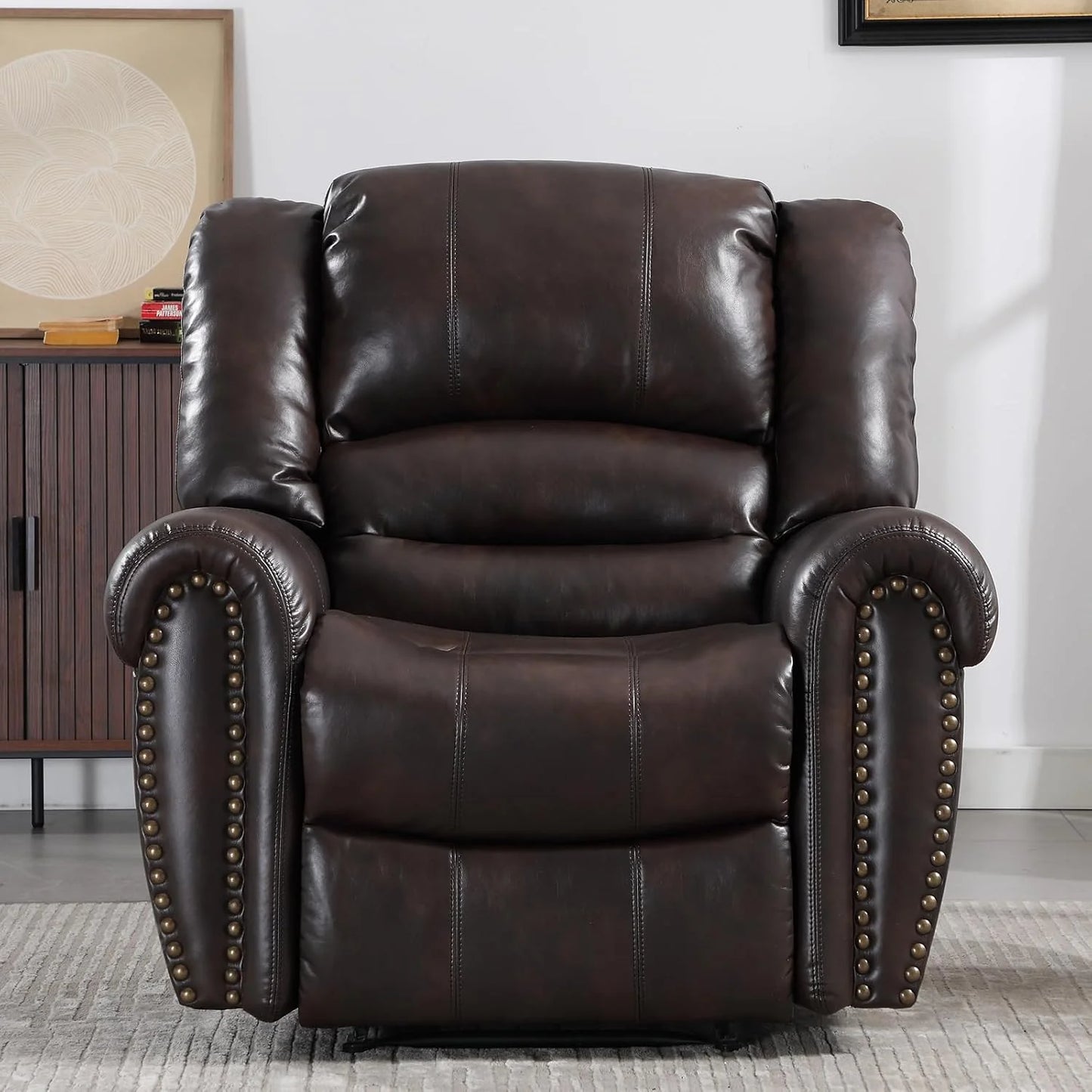 Leather recliner, classic traditional manual recliner, single sofa for living room