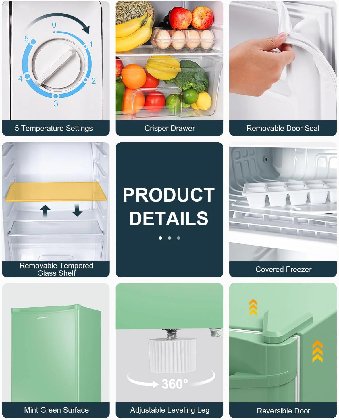 Upstreman 3.2 Cu.Ft Mini Fridge with Freezer, Single Door Mini Fridge, Dorm Fridge, Adjustable Thermostat, Mini Refrigerator for Bedroom, Office, Dorm, Black-BR321