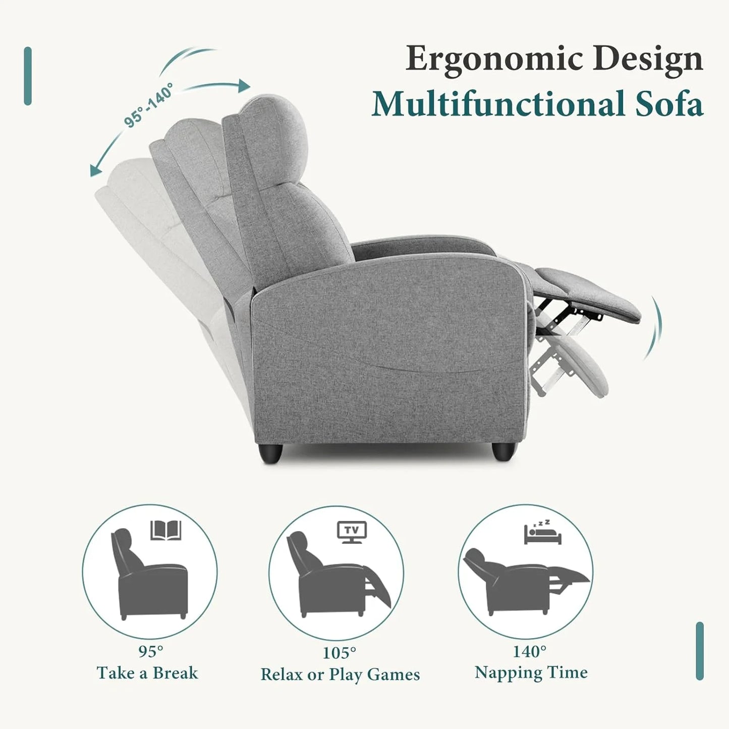 Swivel high-back rocking chair with footrest, padded glider baby chair with comfortable deep seat