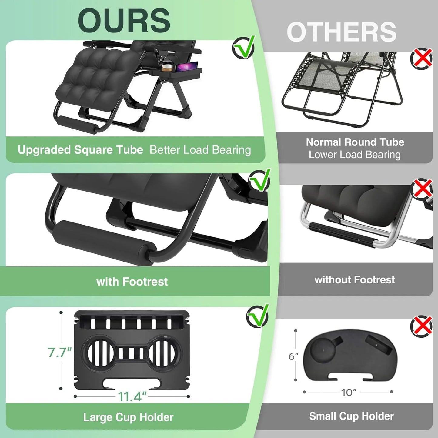 Indoor and outdoor patio chair folding lounge chair zero gravity chair with removable cushion camping lounge chair