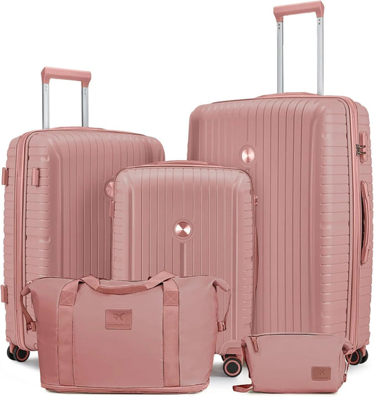 5-piece PP hardshell lightweight travel carry-on luggage set with dual spinner wheels and TSA lock