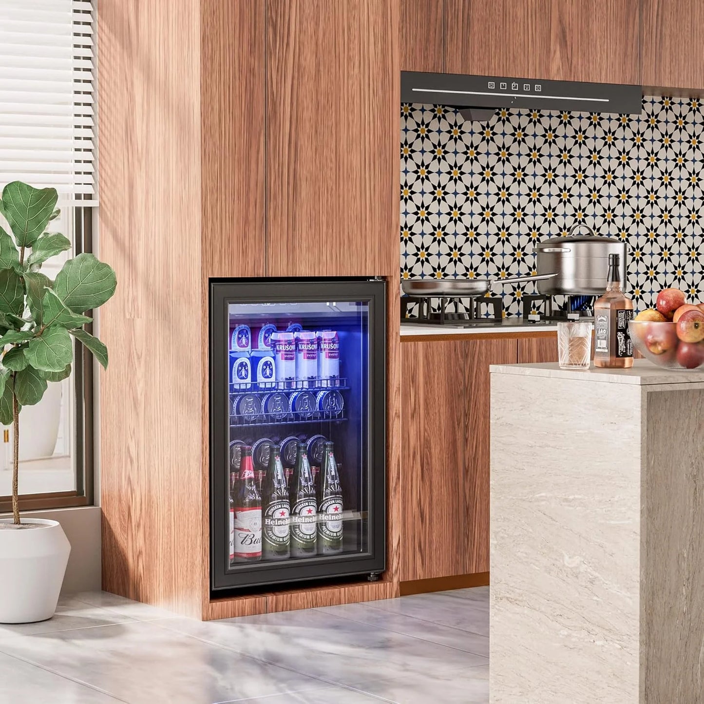 Beverage Refrigerator Cooler-120 Cans Freestanding Mini Fridge Cooler with Glass Door, Adjustable Shelves & Digital Temperature Display for Soda, Wine or Beer (Black, 3.2 Cu.Ft)