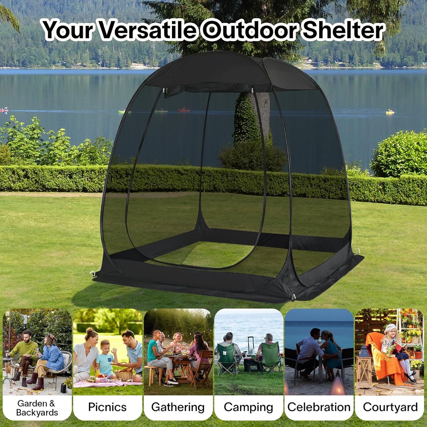 Pop Up Screen House Gazebo Tent with Mosquito Netting Sides