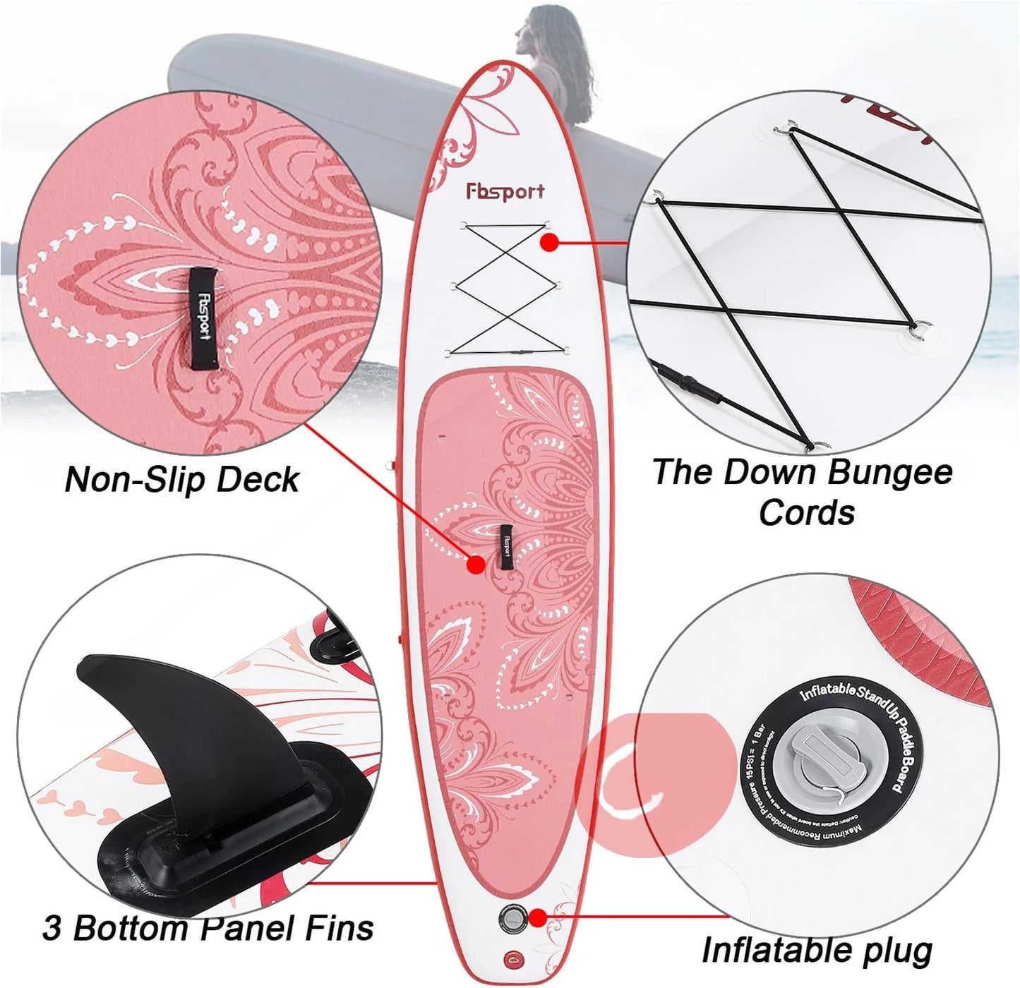 FBSPORT 11' Premium Stand Up Paddle Board, Yoga Board with Durable SUP Accessories & Carry Bag | Wide Stance, Surf Control, Non-Slip Deck, Leash, Paddle and Pump for Youth & Adult