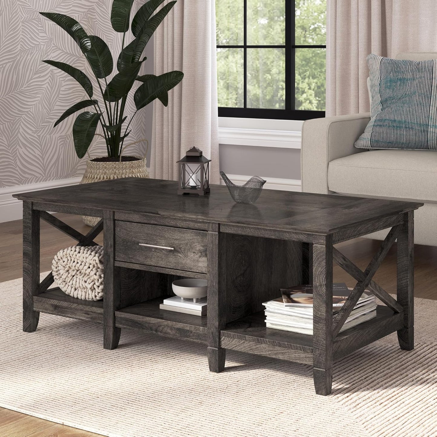 Key West Coffee Table with Storage in Washed Gray