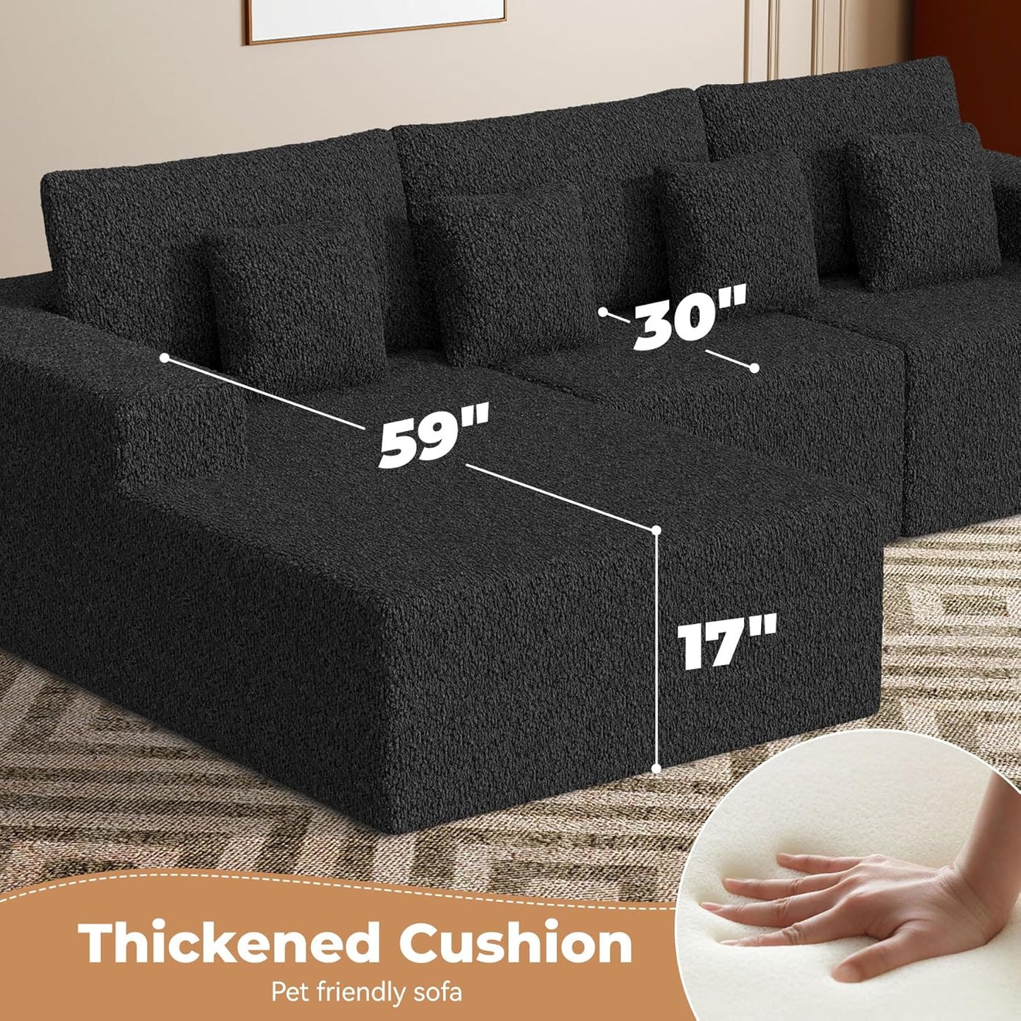 111‘’ Modular Sectional Cloud Couches with L Shaped Chaise