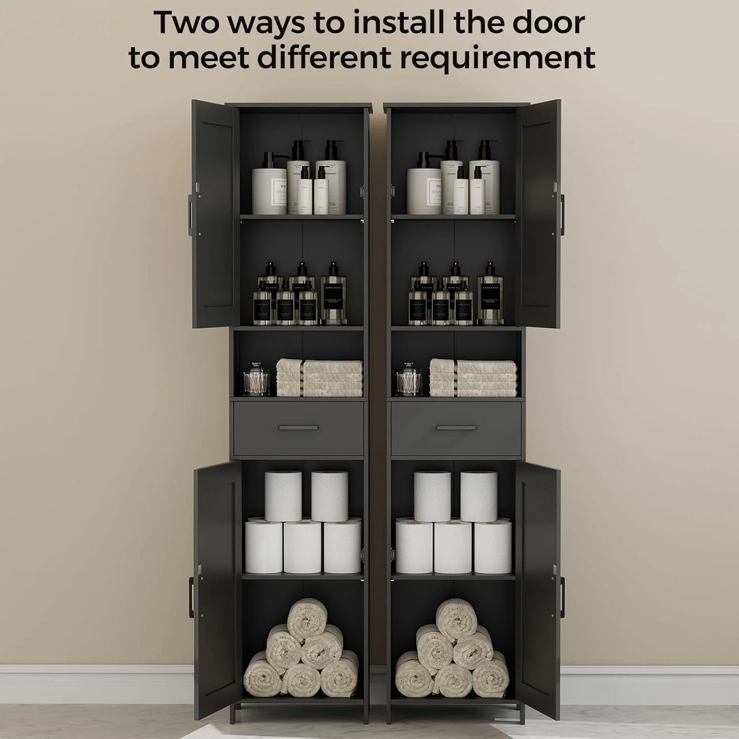 Homhedy 67" H Tall Bathroom Storage Cabinet with 2 Barn Doors and 1 Drawer, Narrow Storage Unit, Adjustable Shelves, Floor Cabinet for Bathroom, Living Room, Entryway, Kitchen, White, (15.7" W)