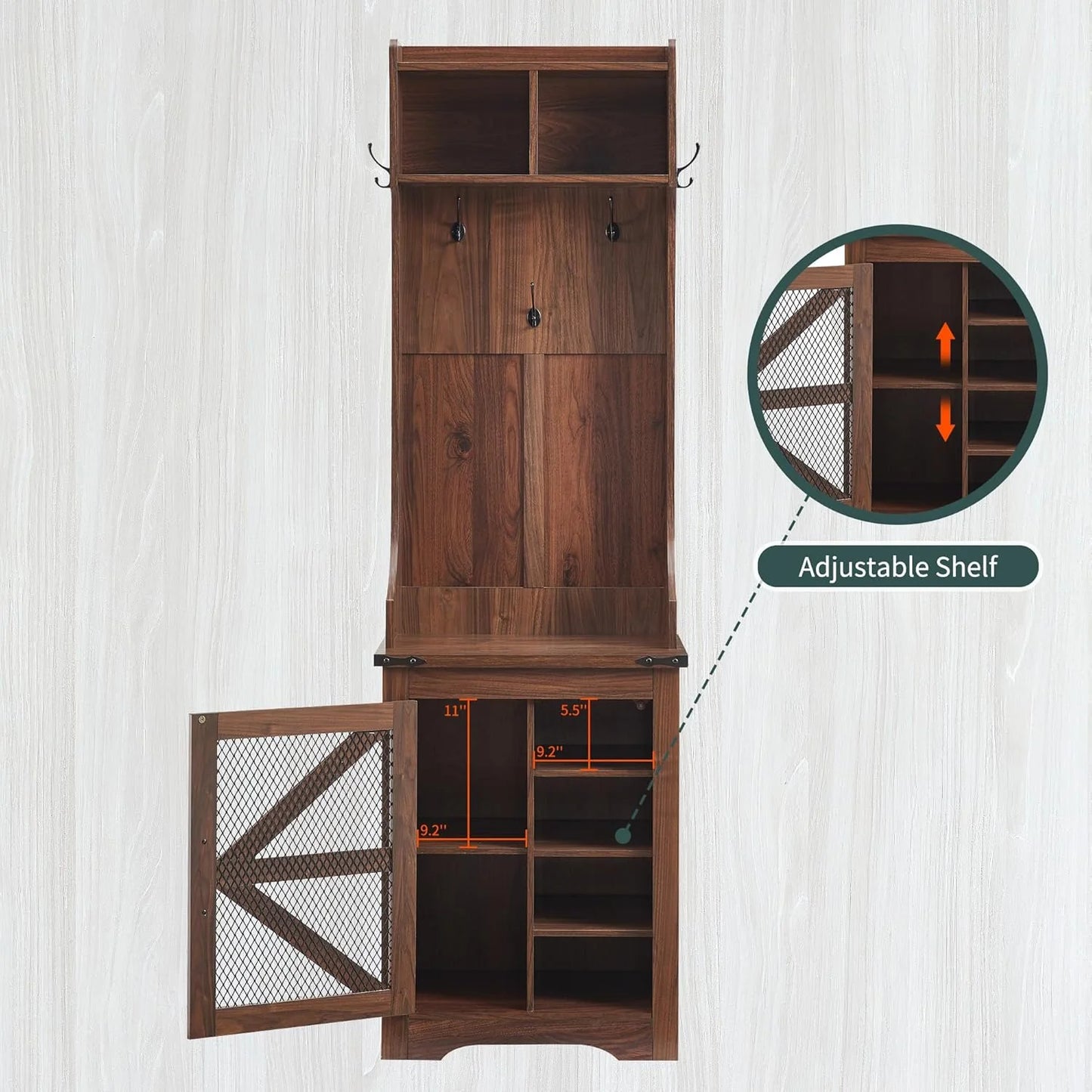 JXQTLINGMU 59-inch Farmhouse Foyer Tree with Shoe Storage, Entryway Bench Foyer Coat Rack Cabinet