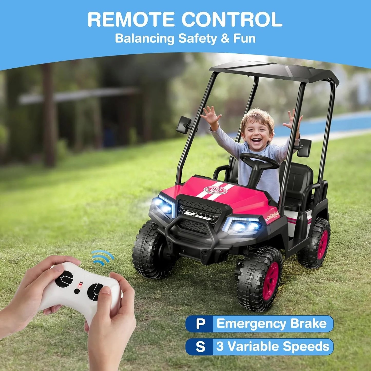 R9 24V Children's Golf Cart with Remote Control, Removable Awning