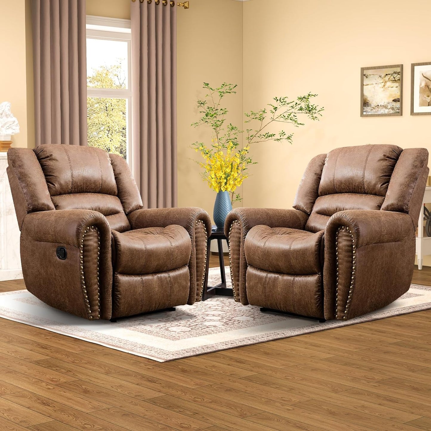 Leather recliner, classic traditional manual recliner, single sofa for living room