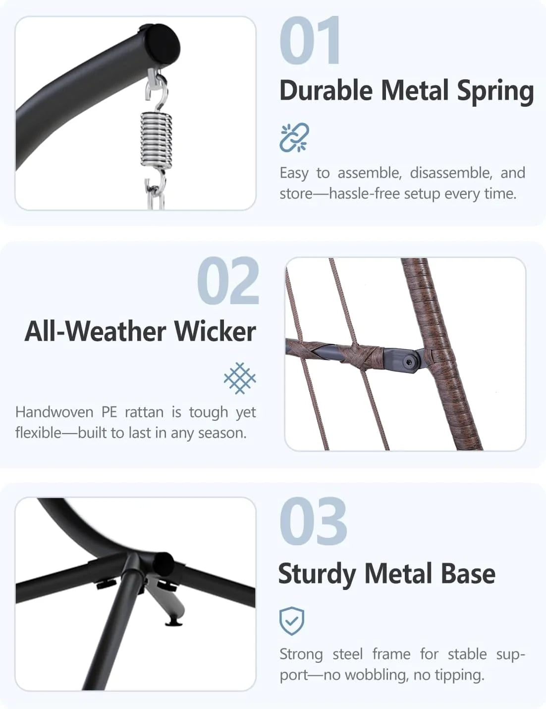 SWITTE Egg Chair Outdoor with Stand, Indoor Wicker Hanging Egg Swing Chair with Cushion, 350lbs Capacity for Patio, Bedroom