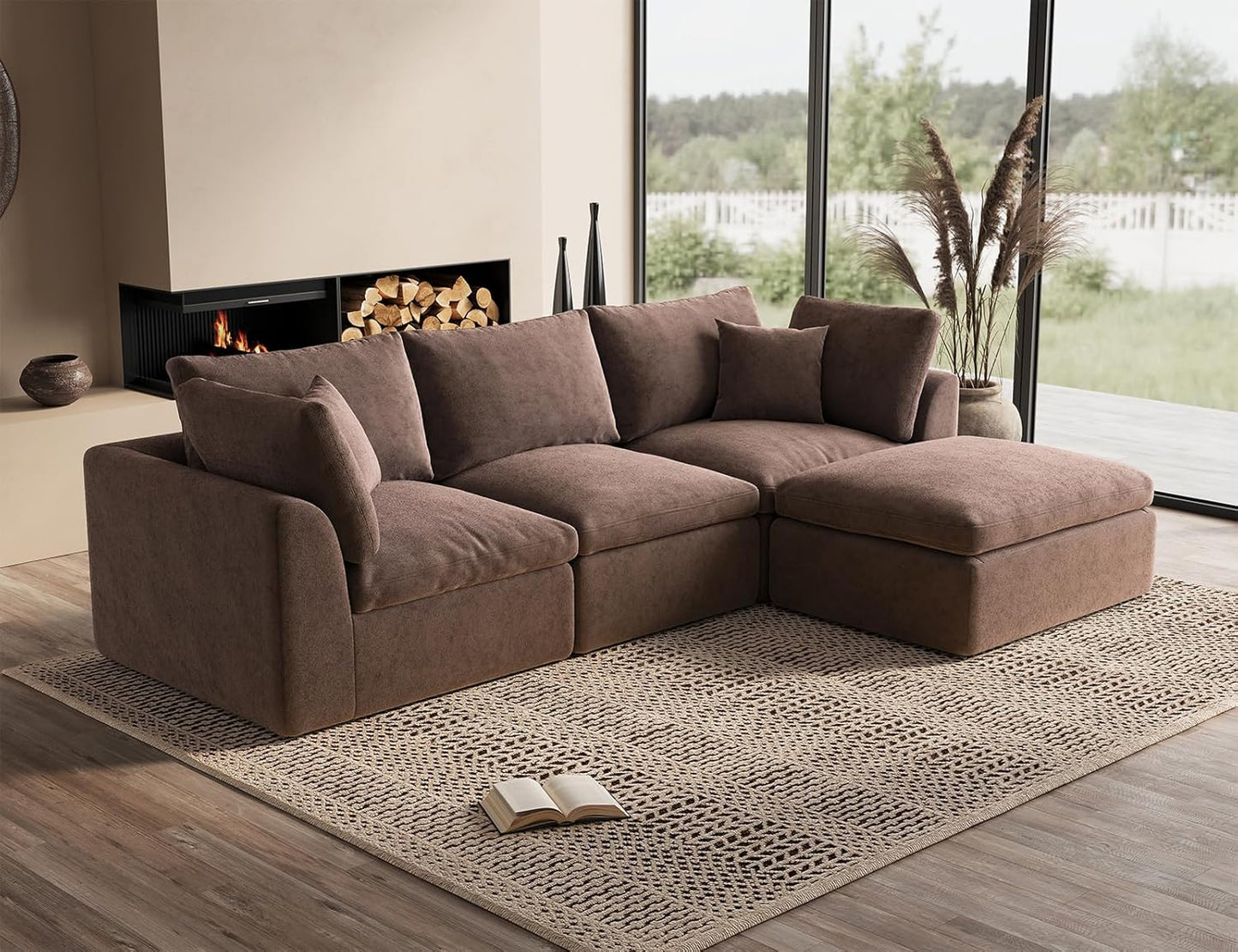 110 inch cloud sectional sofa for living room, convertible L-shaped sofa 3 seater sectional sofa