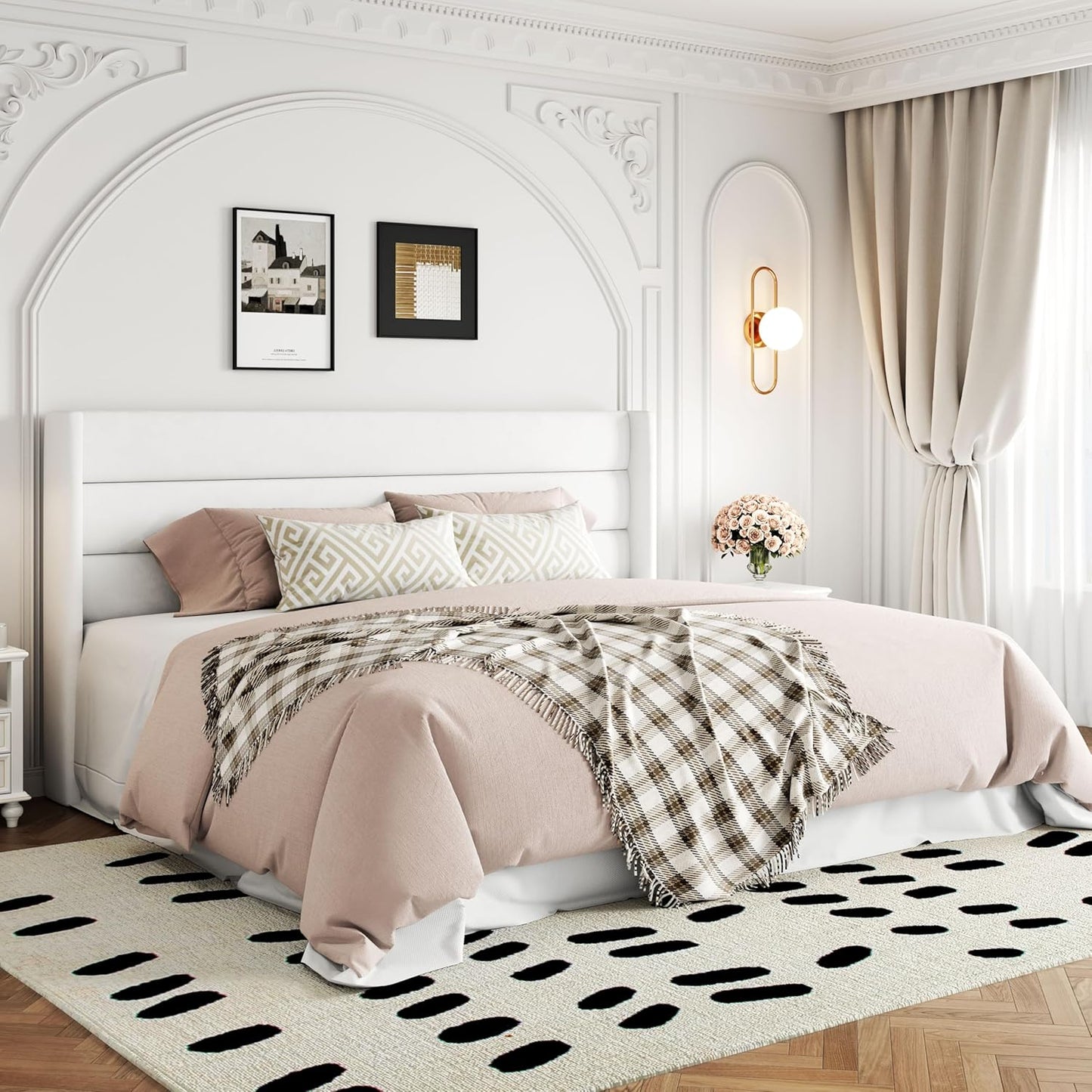 Allewie Queen Size Lift Up Storage Bed, Modern Wingback Headboard, Hydraulic Support, No Box Spring Needed, Light Beige