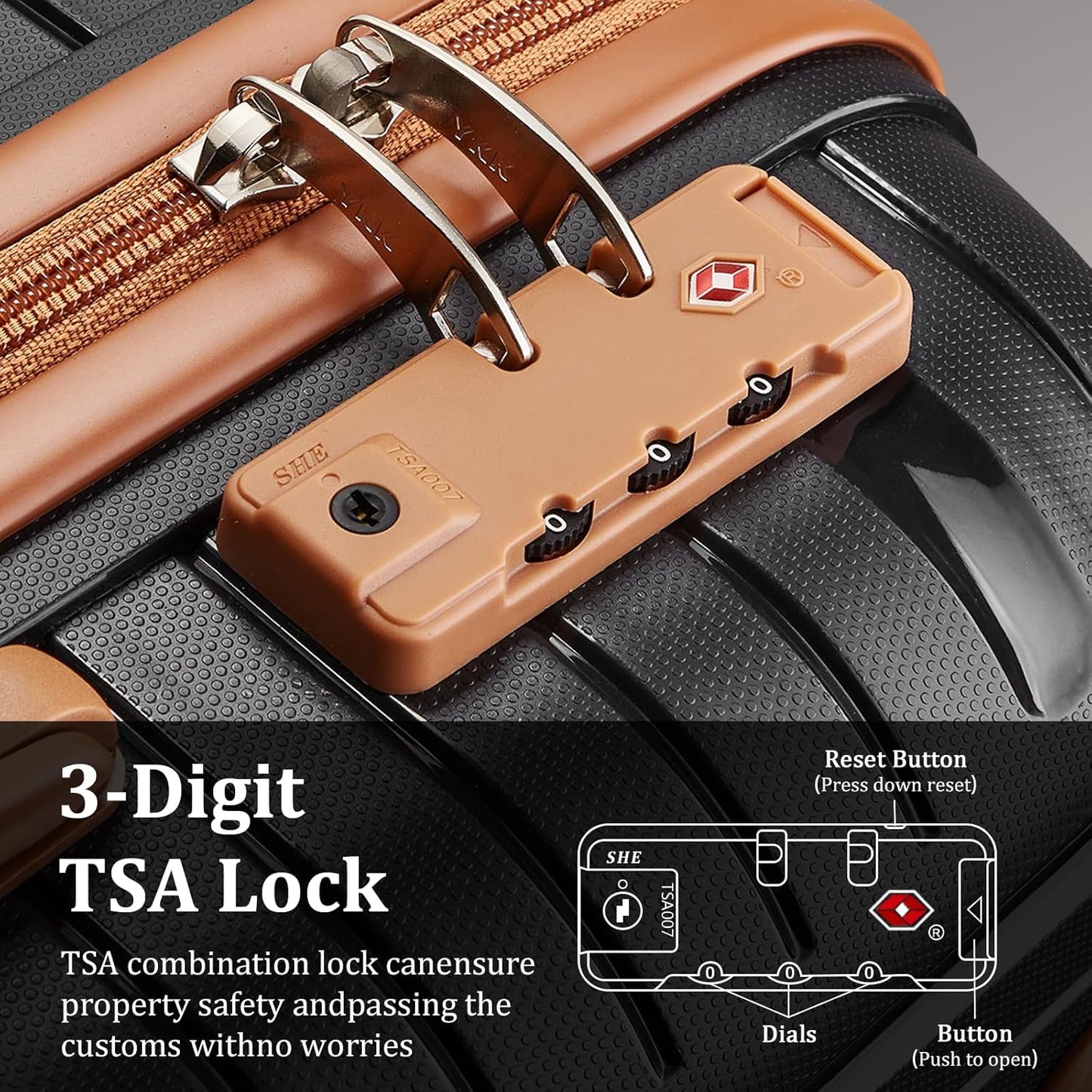 5-piece PP hardshell lightweight travel carry-on luggage set with dual spinner wheels and TSA lock