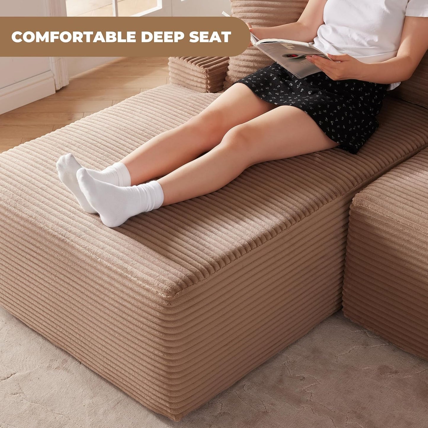 110-inch cloud sofa, boneless sofa in the living room, modular sofa with deep seats