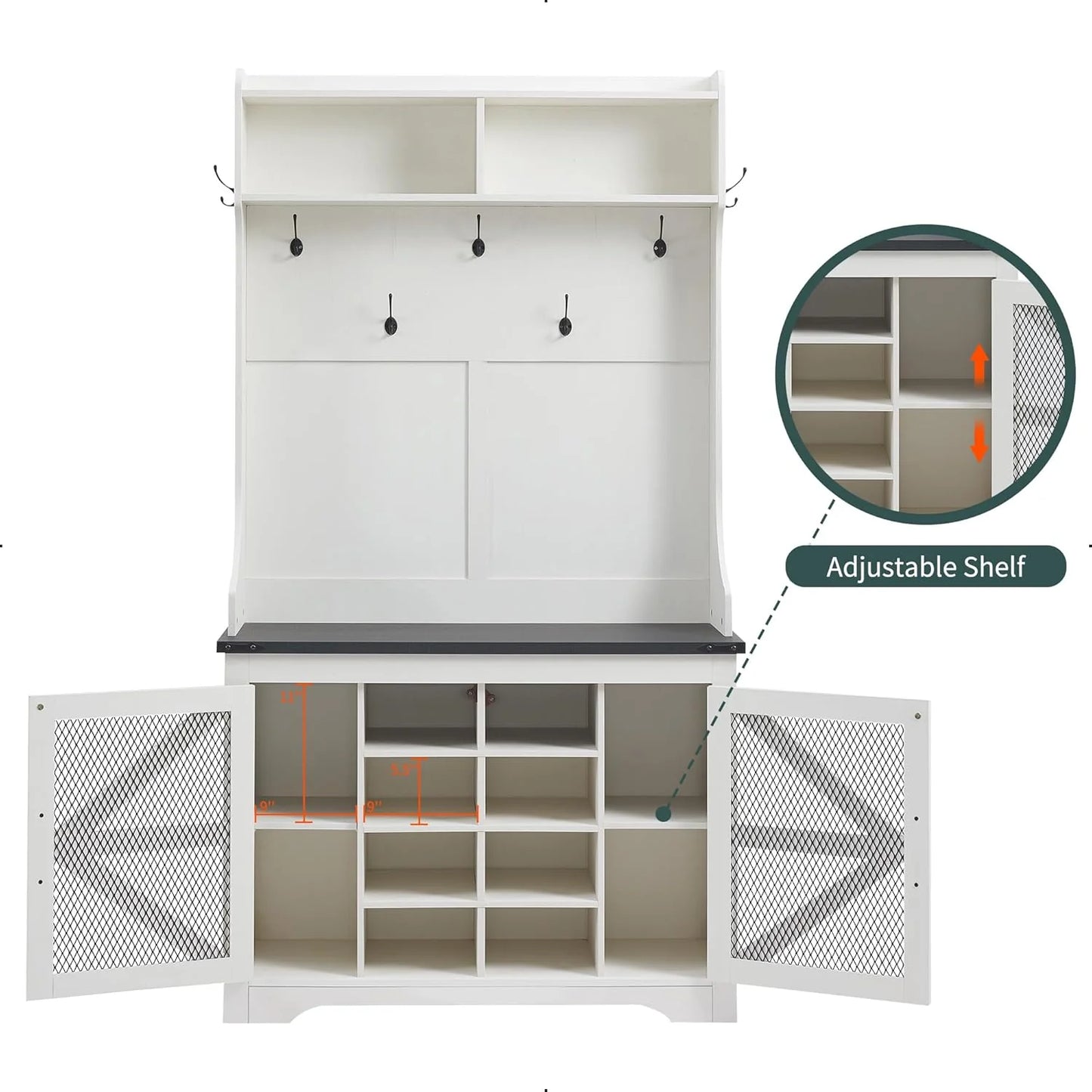 JXQTLINGMU 59-inch Farmhouse Foyer Tree with Shoe Storage, Entryway Bench Foyer Coat Rack Cabinet