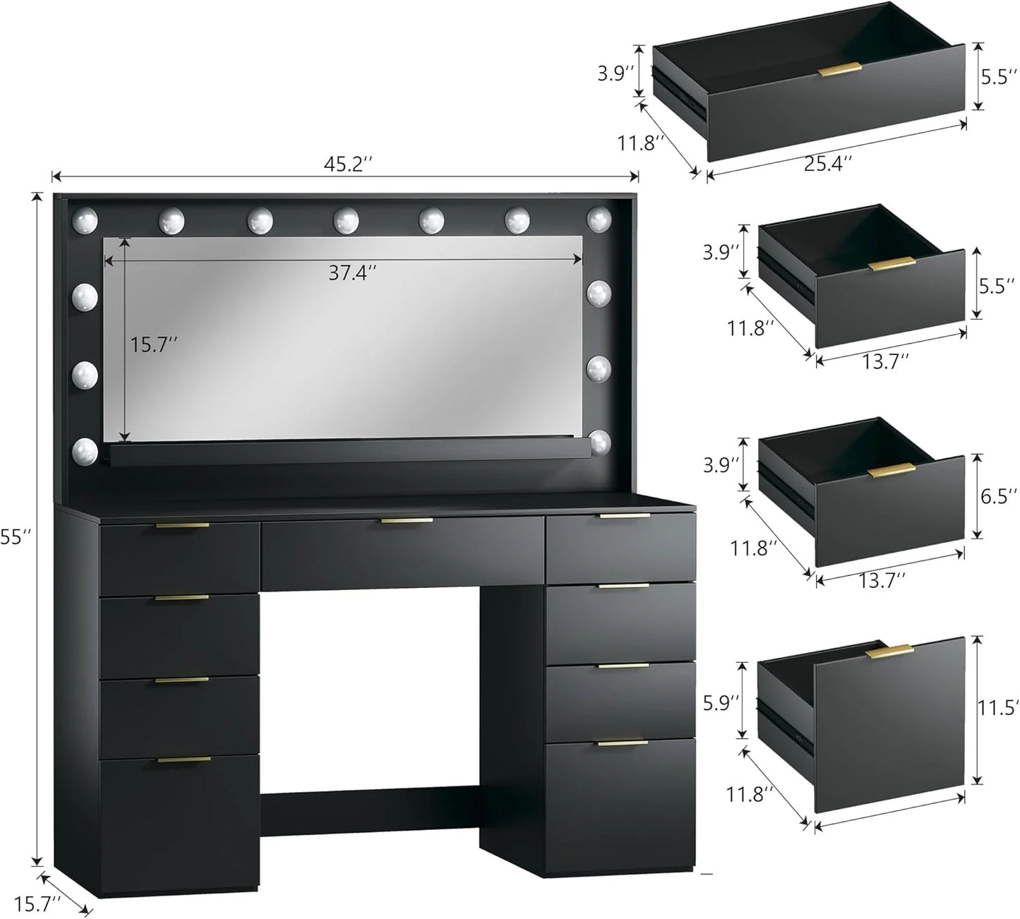 Vanity Desk with Mirror and Lights 39.3in Makeup Vanity with Large Mirror