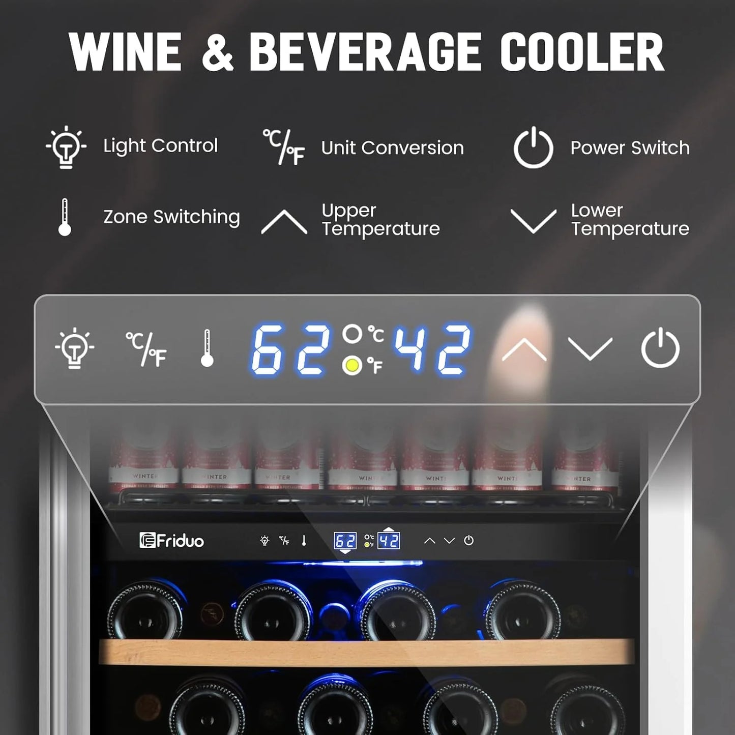 24 inch Dual Zone Beverage Refrigerator, 30 Bottles & 82 Cans Wine Fridge Built-in or Freestanding with Glass Door, Wine and Beverage Refrigerator Cooler for Kitchen Home Bar