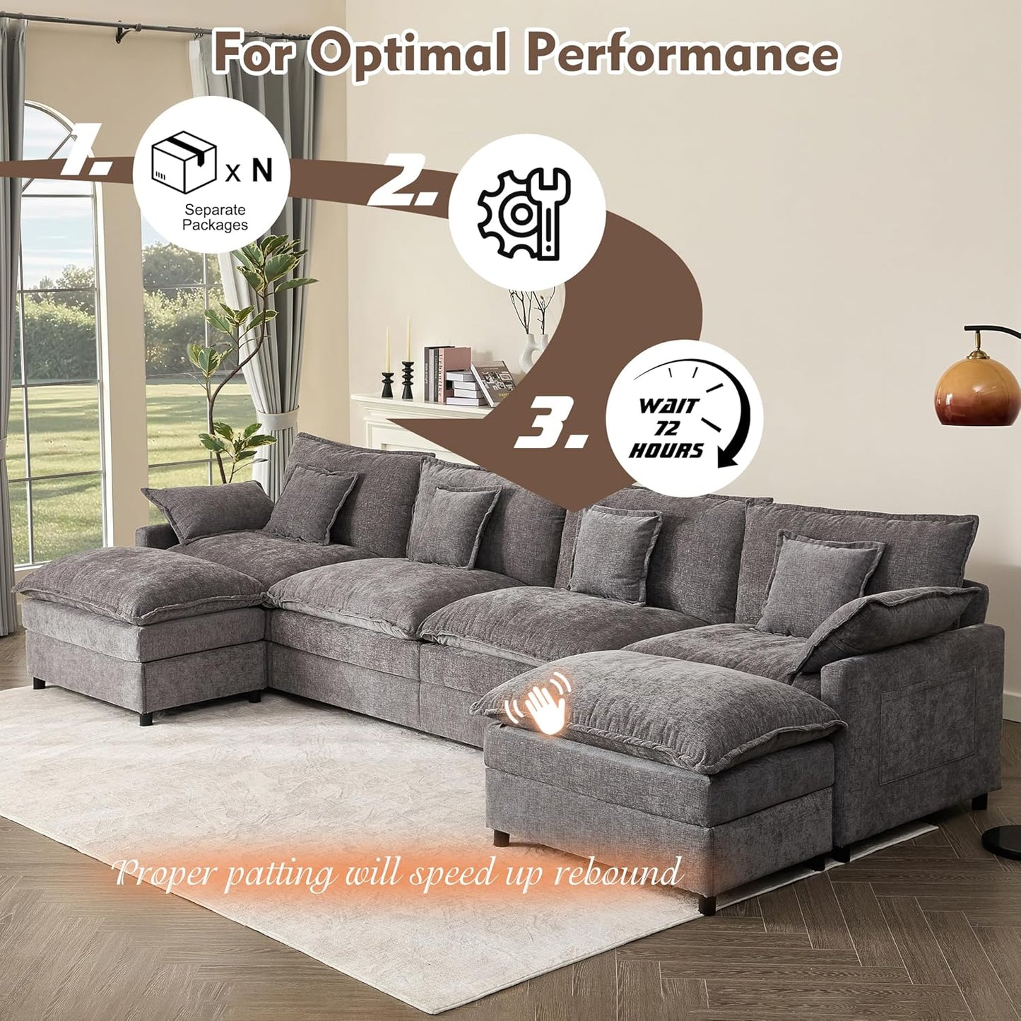108" U-shaped sofa, modular sofa Comfortable cloud sofa