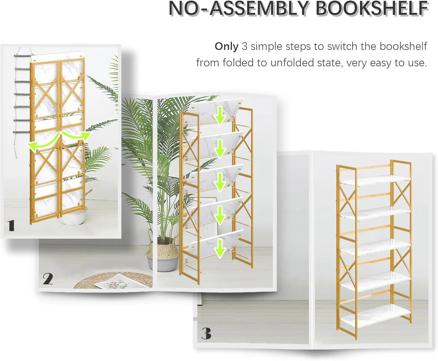 5 Tiers No Assembly Book Shelves 51.2" H Folding Bookshelf Bookcase