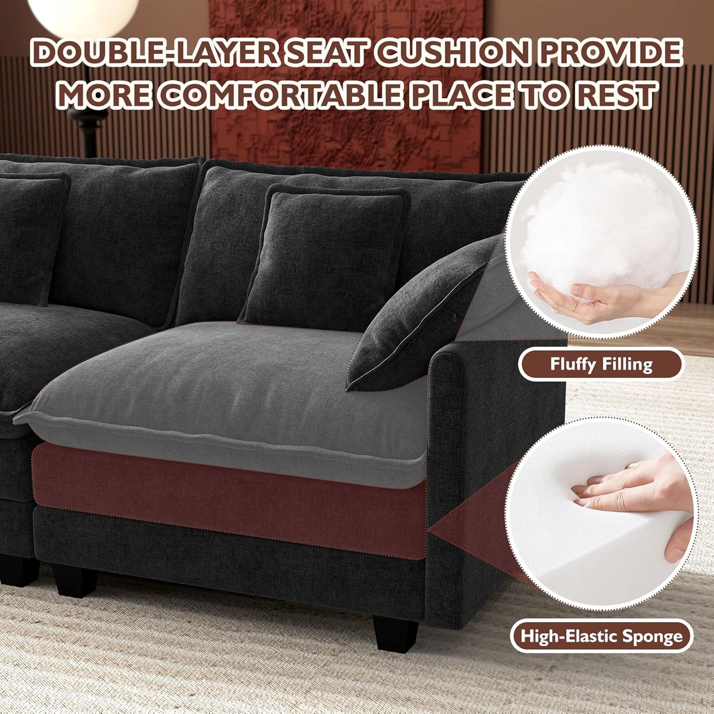 ihanherry 146-inch U-shaped modern sofa modular area cloud sofa