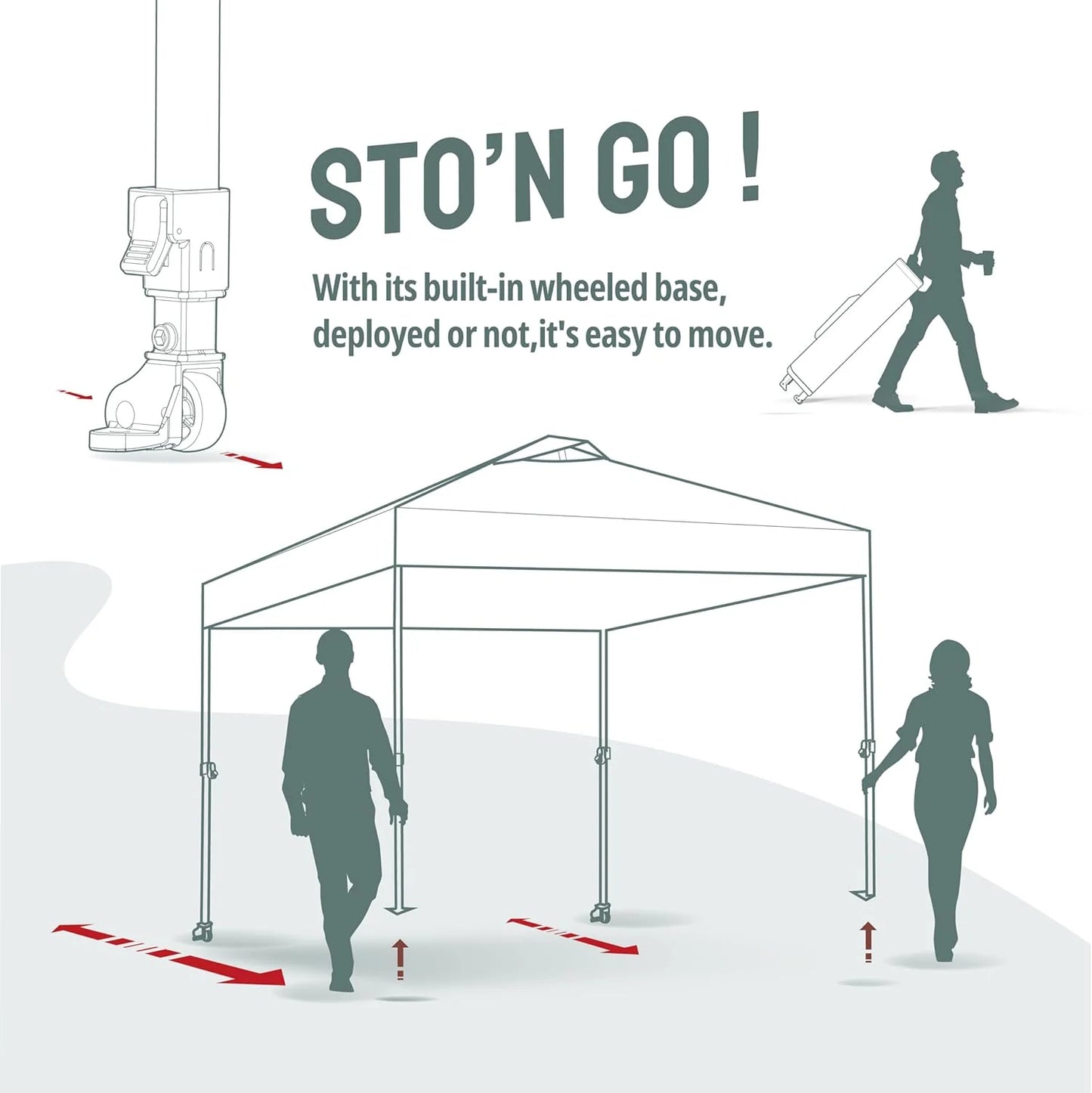 10x10 Pop-Up Awning - One-Click Installation Beach Tent - Outdoor Sunshade Silver Coated Top, 3 Heights and 4 Sand Pockets