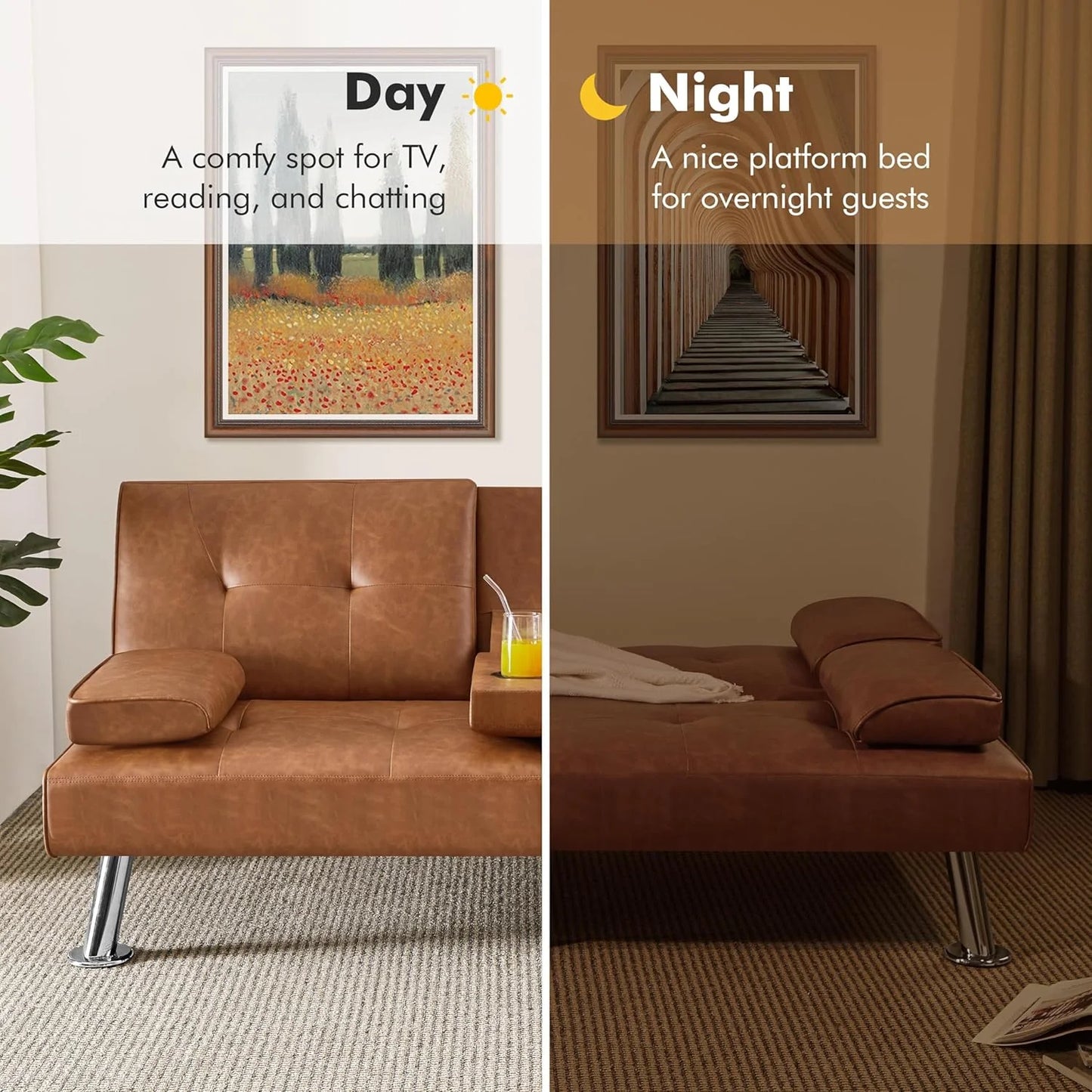 Convertible Sofa Bed Modern Imitation Leather Home Recliner Flip Double Sofa Folding Sofa Bed Guest Bed