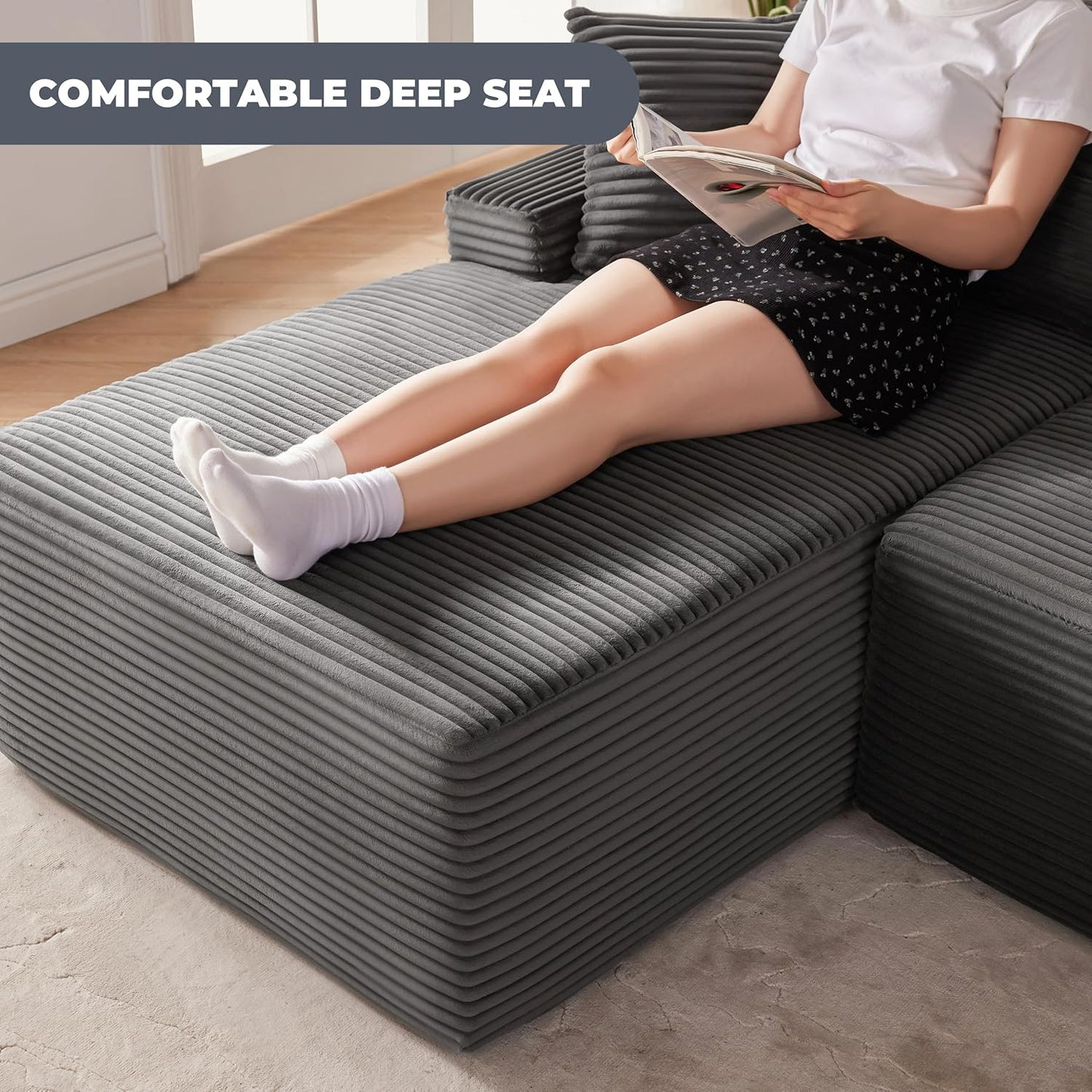 110-inch cloud sofa, boneless sofa in the living room, modular sofa with deep seats