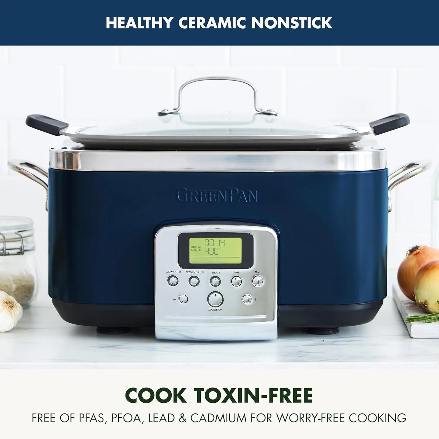 8-in-1 Programmable 6QT Electric Slow Cooker with Dishwasher-Safe Lid and Removable Base