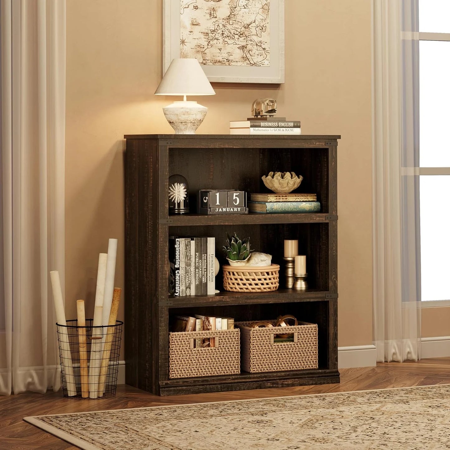 5 Tier Bookcase Farmhouse Book Shelf with Storage Open Display Bookshelves