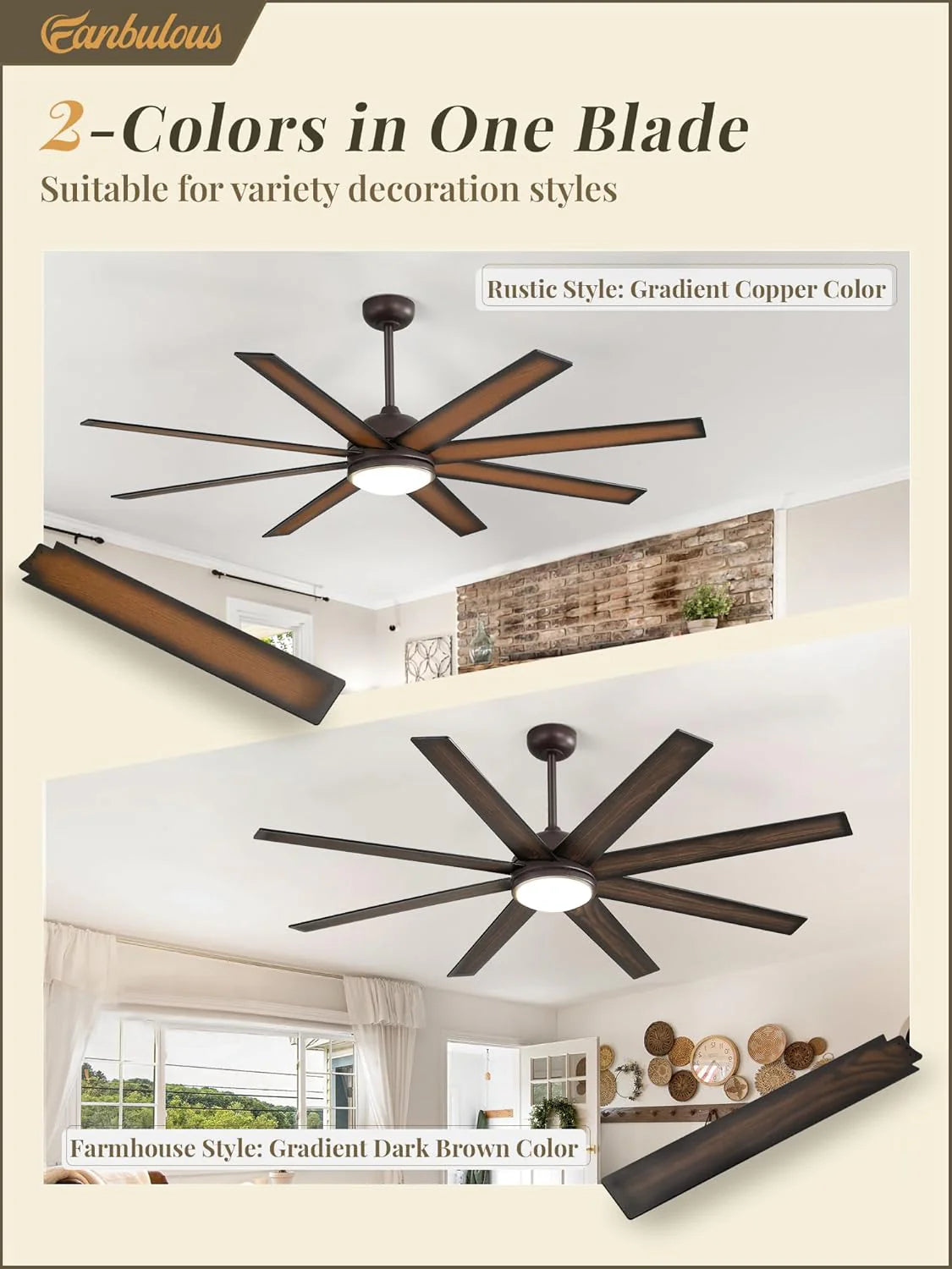 Ceiling Fan Indoor/Outdoor 8 Blades 65 inches